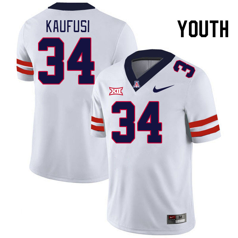 Youth #34 Ammon Kaufusi Arizona Wildcats Big 12 Conference College Football Jerseys Stitched-White